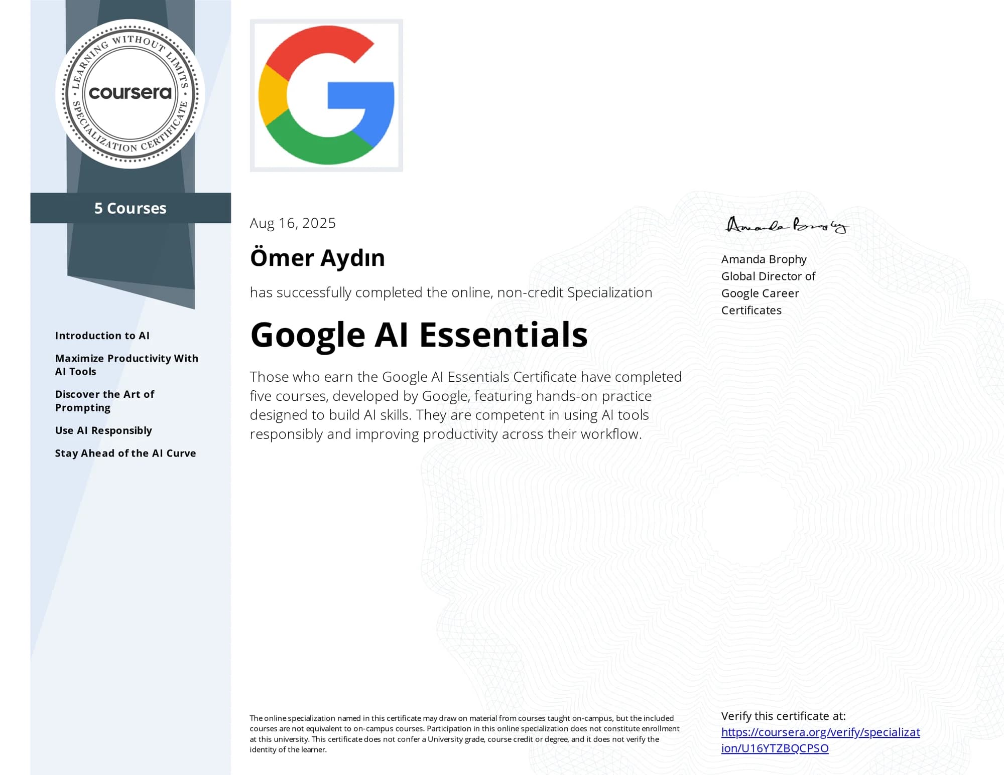 Google AI Essentials, Google · Coursera, 5 courses