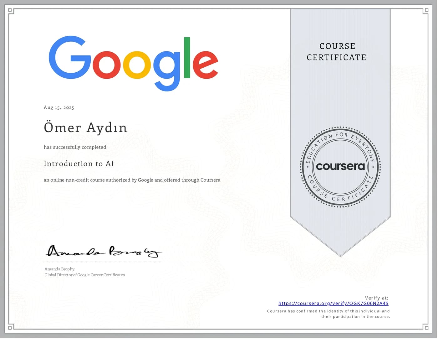 Introduction to AI, Google · Coursera